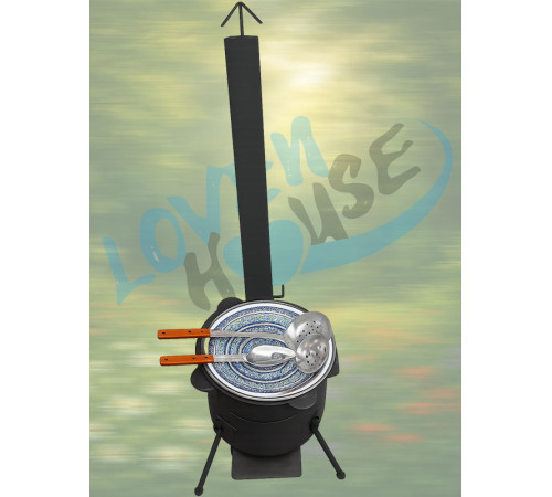 Казан узбекский 16л (круглое дно) и очаг «Стандарт» усиленный с дымоходом, диаметр 400мм