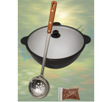 Казан узбекский чугунный 16л (плоское дно) с алюминиевой крышкой