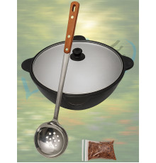 Казан узбекский чугунный 16л (круглое дно) с алюминиевой крышкой