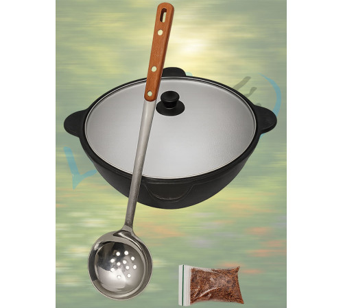 Казан узбекский чугунный 16л (плоское дно) с алюминиевой крышкой