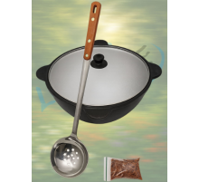 Казан узбекский чугунный 8л (плоское дно) с алюминиевой крышкой