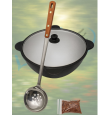 Казан узбекский чугунный 8л (круглое дно) с алюминиевой крышкой