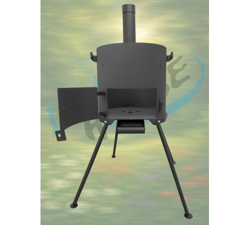 Печь премиум с дверцей, дымоходом и зольником для казана 10л