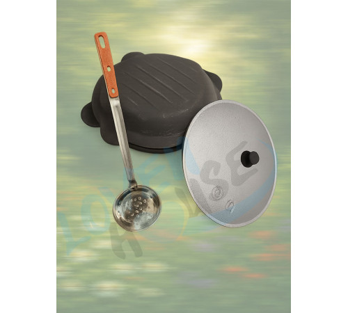 Казан узбекский чугунный 3,5л (плоское дно) с крышкой-сковородой