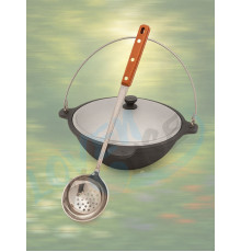 Казан узбекский чугунный 16л (круглое дно) с алюминиевой крышкой с подвесной ручкой