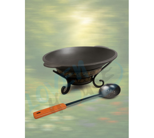 Садж чугунный 40 см + Подставка под садж «Шёлковый путь»